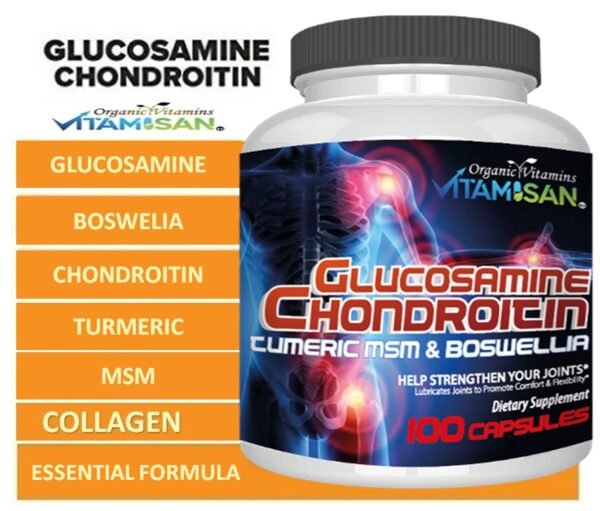 100-Triple-Strength-Glucosamine-Chondroitin-MSM-Collagen-Boswellia-TUMERIC-D-C.jpg Glucosamine Chondroitin with Turmeric, MSM & Boswellia – Joint Support Supplement for Mobility, Comfort & Flexibility – 100 Capsules by Vitamisan