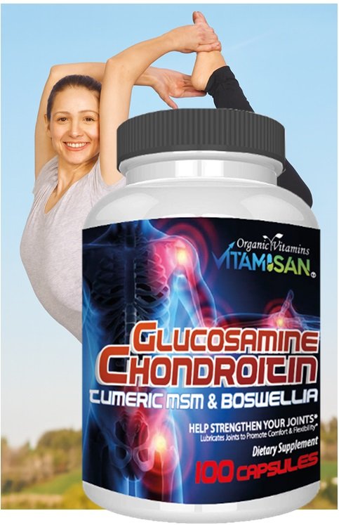 GLUCOSAMINEFOTOEXRA.jpg Glucosamine Chondroitin with Turmeric, MSM & Boswellia – Joint Support Supplement for Mobility, Comfort & Flexibility – 100 Capsules by Vitamisan