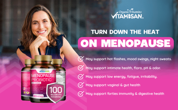 Menopause Probiotic for Women – 100 Billion CFU | Natural Hormone Balance, Hot Flash & Mood Relief, Vaginal & Gut Health Support | 4-in-1 Menopause Supplement | Vegan, Non-GMO, USA Made – 60 Capsules