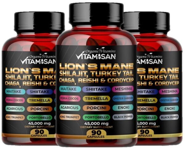 Lion Mane Mushroom Complex 45000mg with Shilajit  90 Caps USA VITAMISAN