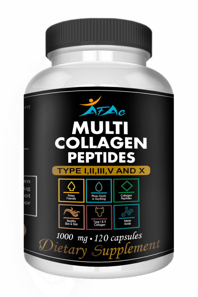 collagen-peptiles-png.png Multi Collagen Peptides VITAMISAN AFAC 120 Caps – Hair, Skin, Nails & Joint Support | Type I, II, III, V, X