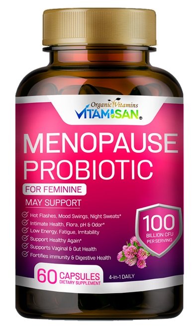 Menopause Probiotic for Women – 100 Billion CFU | Natural Hormone Balance, Hot Flash & Mood Relief, Vaginal & Gut Health Support | 4-in-1 Menopause Supplement | Vegan, Non-GMO, USA Made – 60 Capsules