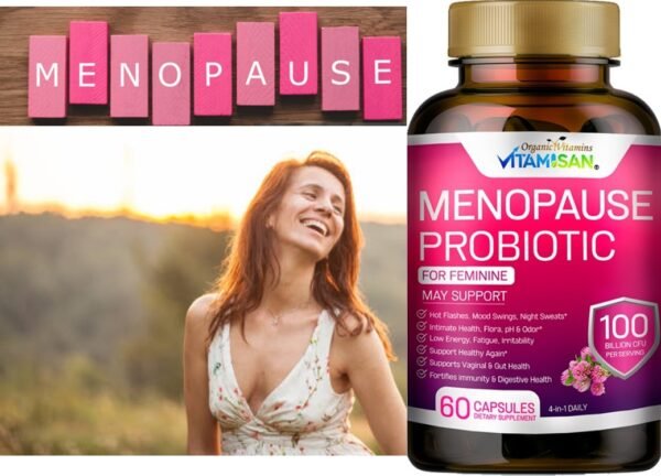 Menopause Probiotic for Women – 100 Billion CFU | Natural Hormone Balance, Hot Flash & Mood Relief, Vaginal & Gut Health Support | 4-in-1 Menopause Supplement | Vegan, Non-GMO, USA Made – 60 Capsules