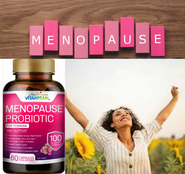 Menopause Probiotic for Women – 100 Billion CFU | Natural Hormone Balance, Hot Flash & Mood Relief, Vaginal & Gut Health Support | 4-in-1 Menopause Supplement | Vegan, Non-GMO, USA Made – 60 Capsules